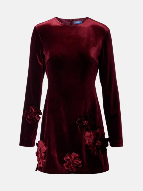LEO LIN Aliza floral-appliqué velvet minidress