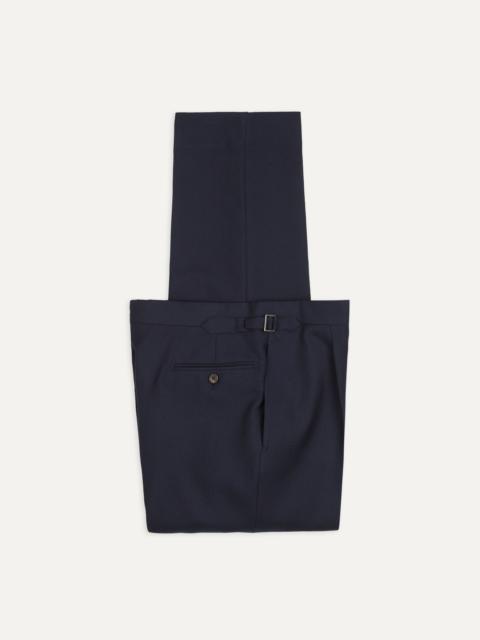 Drake's Navy Wool-Cotton Twill Single Pleat Trouser