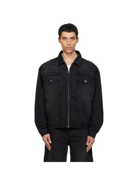 VETEMENTS Black Appliqué Biker Crosses Zip Denim Jacket