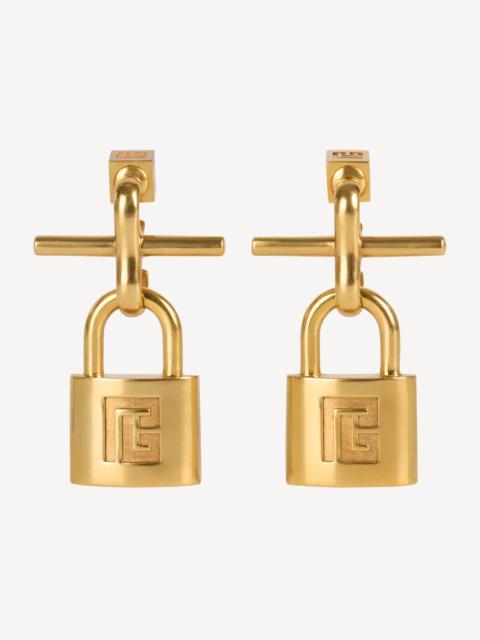Balmain Brass Pulse padlock earrings