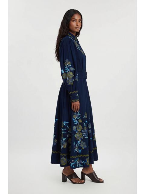 KAREN MILLEN Petite Rose Embroidered Cotton Twill Woven Shirt Dress With Eyelets