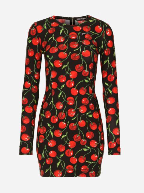 Dolce & Gabbana Short long-sleeved jersey dress with cherry print