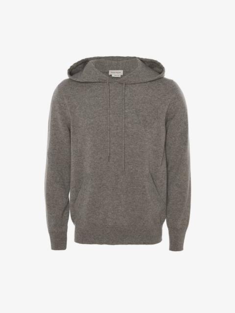Alexander McQueen Men's Skull Cashmere Hooded Jumper in Grey Melange