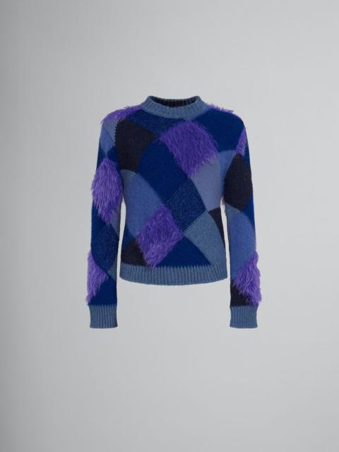 BLUE RHOMBUS JUMPER WITH RHOMBUS INTARSIA