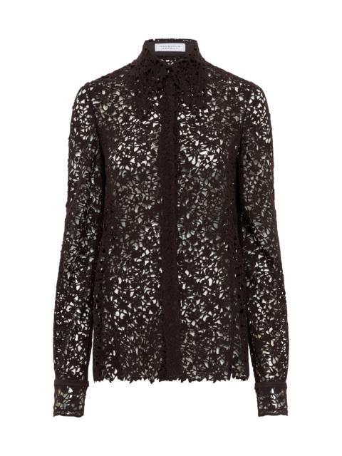 GABRIELA HEARST Vera Shirt in Chocolate Floral Cashmere Lace with Suede Lace Cuffs