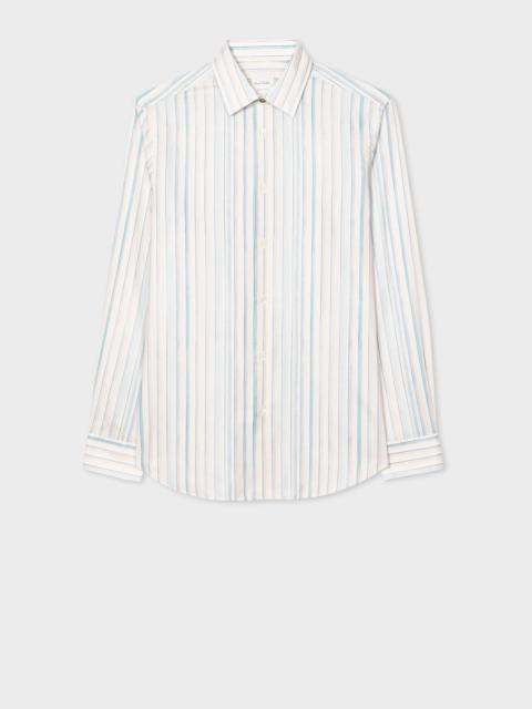 Ecru and Light Blue 'Painted Stripe' Shirt