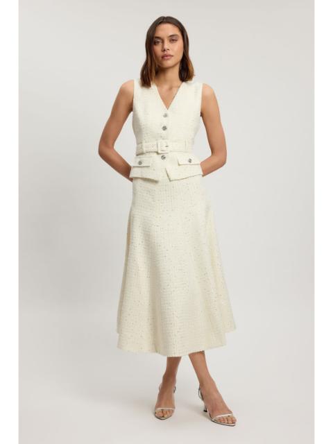 KAREN MILLEN Boucle Tailored Sleeveless Satin Mix Full Skirted Midi Dress