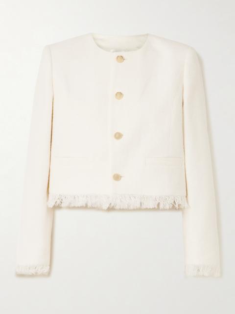 FRAME Cropped Fringed Cotton-blend Tweed Jacket