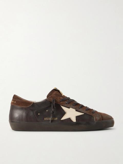 Golden Goose Super-Star Distressed Suede-Trimmed Leather Sneakers