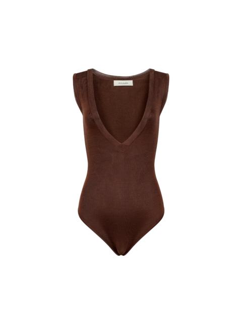 entire studios DEEP V NECK BODYSUIT CHOCOLATE