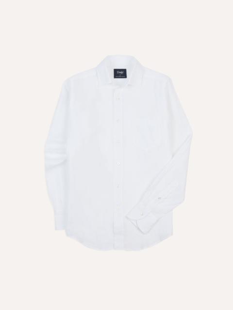 Drake's White Linen Spread Collar Shirt