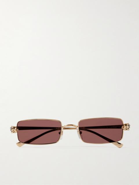 Cartier Panthère Rectangular-frame Crystal-embellished Gold-tone Sunglasses