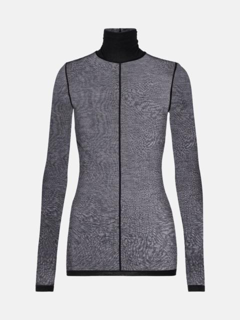 MUGLER Sheer jersey turtleneck top