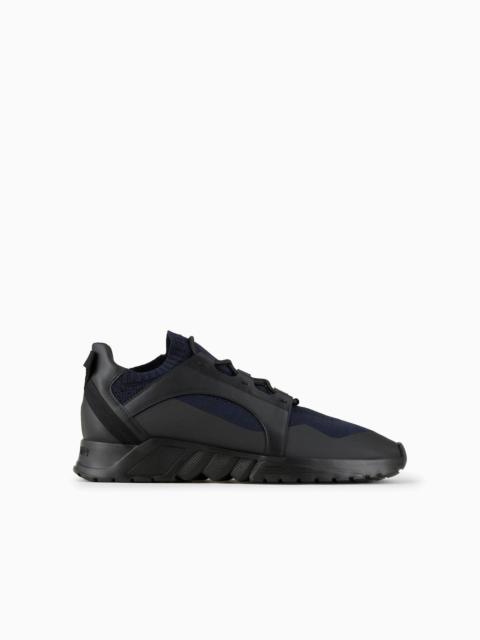 GIORGIO ARMANI Knit-and-leather sneakers