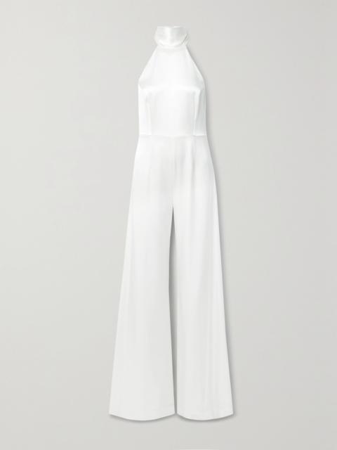 GALVAN Sienna satin halterneck jumpsuit White