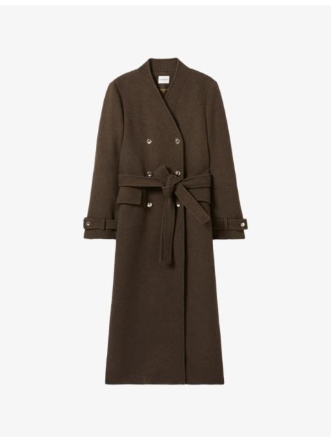 Claudie Pierlot Long Kimono-Collar Wool-Blend Coat