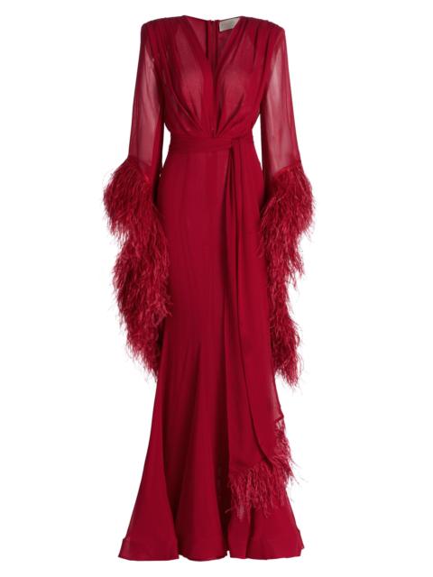 BRONX BANCO Women's Geisha V-Neck Feather Gown - Red