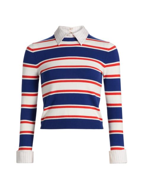 Alice + Olivia Women's Porla Mixed-Media Collared Sweater - Americana Stripe