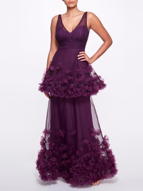 Marchesa TEXTURED TIERED GOWN