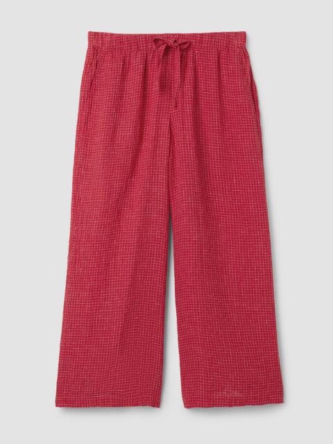 EILEEN FISHER Puckered Organic Linen Grid Wide-Leg Pant