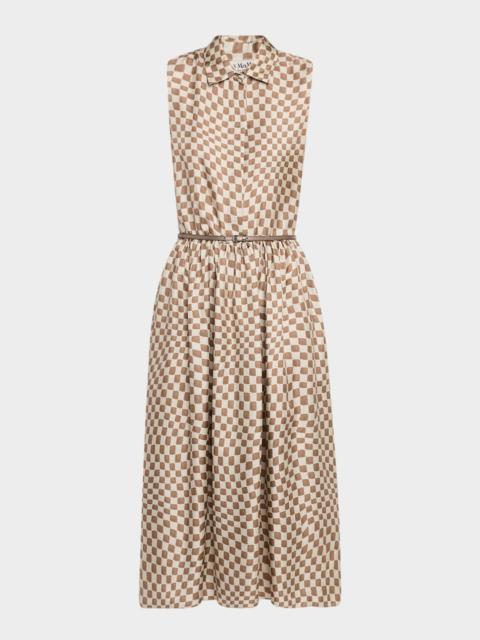 Max Mara Sesia Checker Silk Sleeveless Midi Shirtdress