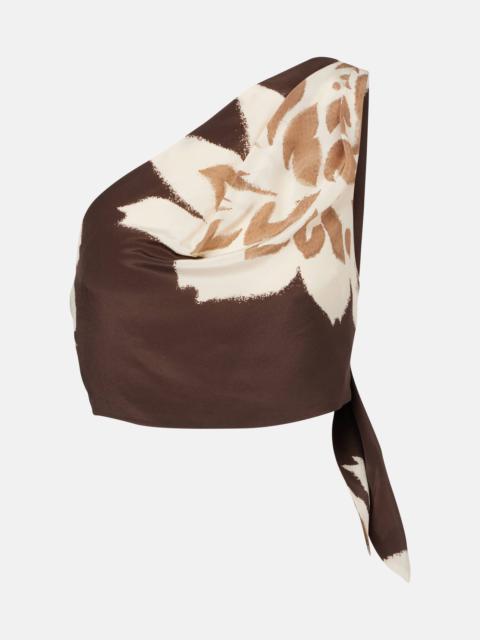 SIR. Floral one-shoulder silk satin top