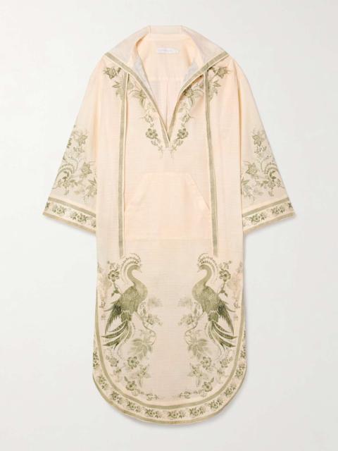 Ascension hooded printed cotton-voile midi dress Cream