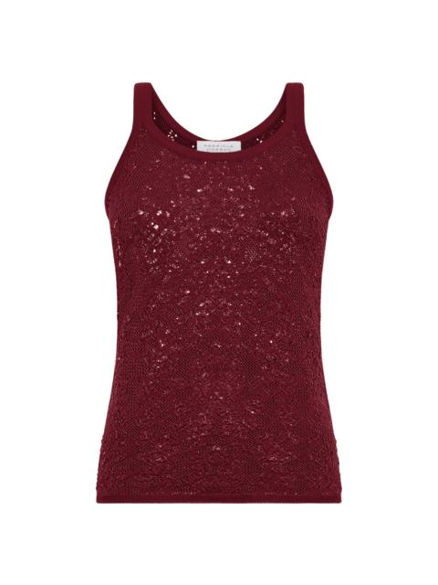 GABRIELA HEARST Cyrinne Lace Knit Tank Top in Bordeaux Merino Wool