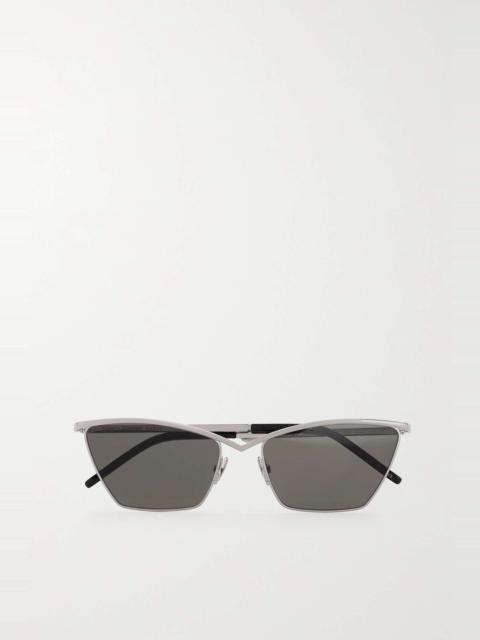 SAINT LAURENT Cat-eye silver-tone and acetate sunglasses