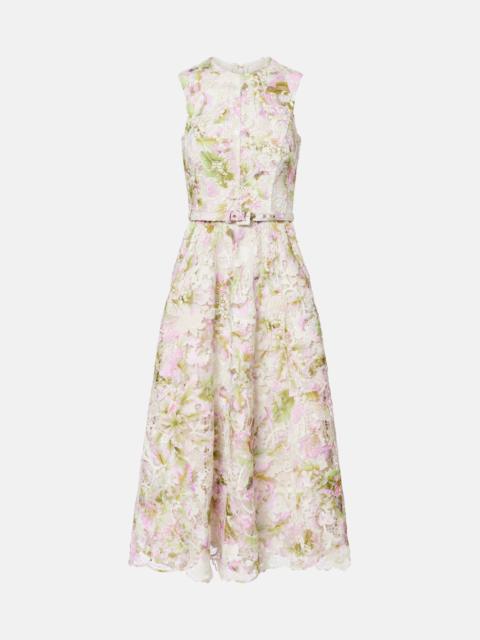 Monique Lhuillier Belted lace midi dress