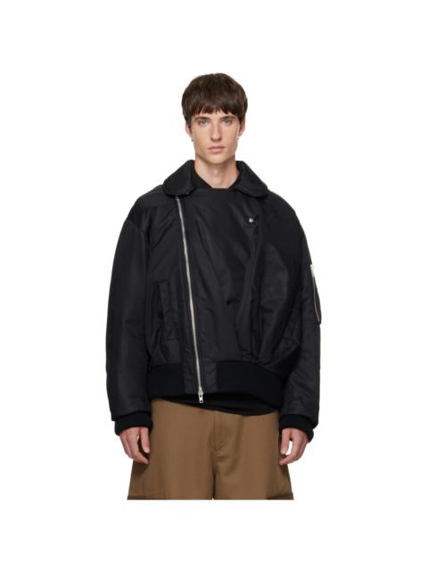 Simone Rocha Black Draped Side Zip Bomber Jacket