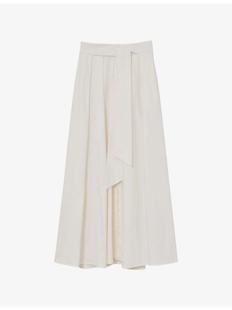 REISS Simone Tie-Waist Stretch Cotton-Blend Maxi Skirt