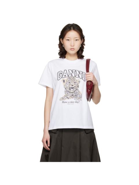 GANNI White Basic Jersey Leopard Relaxed T-shirt