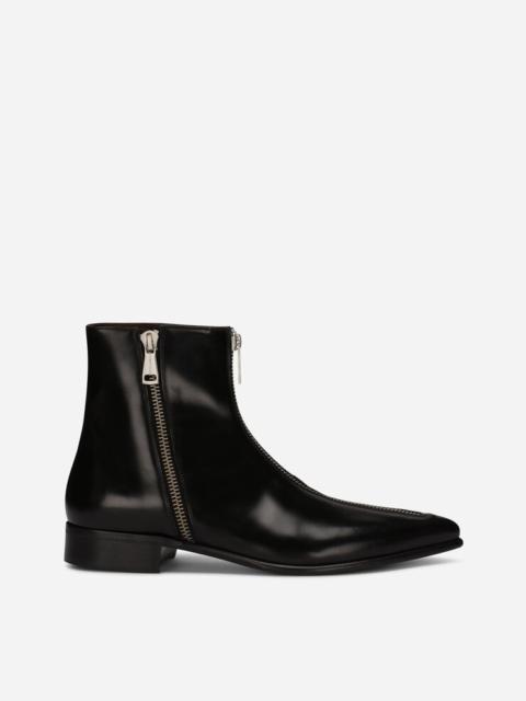 Brushed calfskin ankle boots with zipper