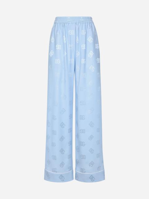 Dolce & Gabbana Silk satin jacquard pajama pants with all-over DG logo