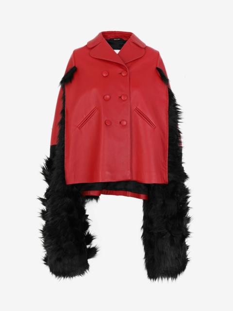 Maison Margiela Faux fur trimmed leather cape