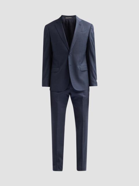 EMPORIO ARMANI Men's Textured Box Wool Single-Breasted Suit - Blue