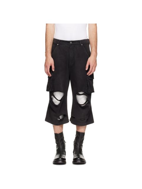 424 Black Ripped Bermuda Shorts