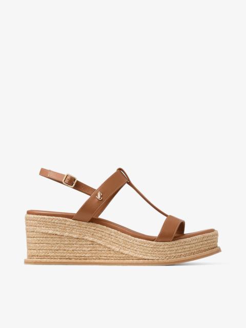 JIMMY CHOO Theia Wedge 60
Tan Leather Wedge Sandals