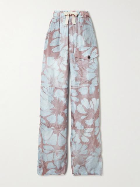 Dries Van Noten Grosgrain-trimmed Floral-print Silk-voile Wide-leg Pants