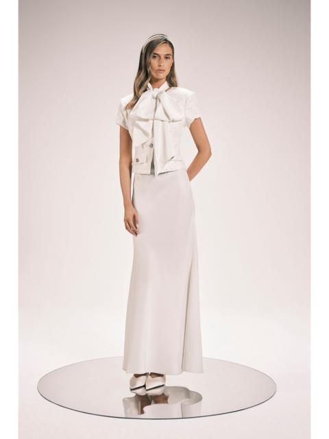 KAREN MILLEN Boucle Tailored Tie Neck Satin Mix Midi Dress