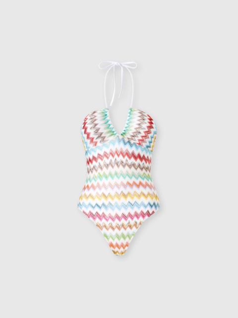 Missoni One-piece swimsuit in lamé viscose with micro zigzag pattern