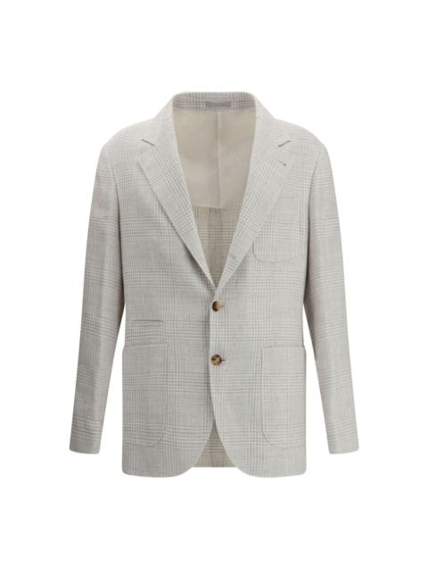check-pattern linen blazer