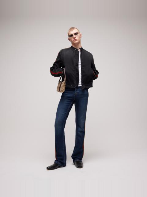 GUCCI Cotton denim biker jacket with Web
