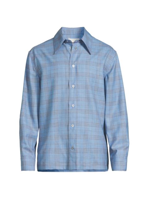 Jil Sander Men's Plaid Wool-Linen Snap-Front Shirt - Summer Kite