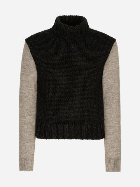 Two-tone wool and alpaca turtle-neck sweater