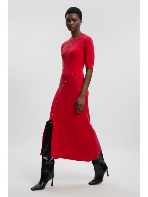 KAREN MILLEN Viscose Blend Cut Out Trim Detail Knit Midi Dress