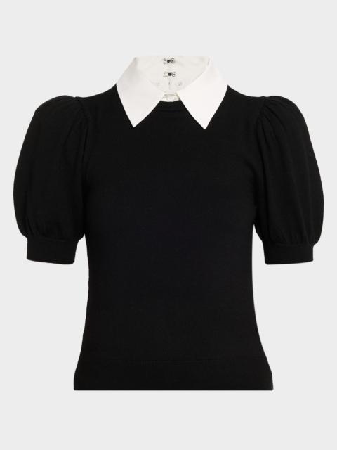 Alice + Olivia Chase Puff-Sleeve Sweater With Detachable Collar