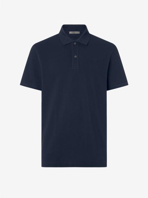 CORNELIANI Blue button-up cotton pique polo shirt