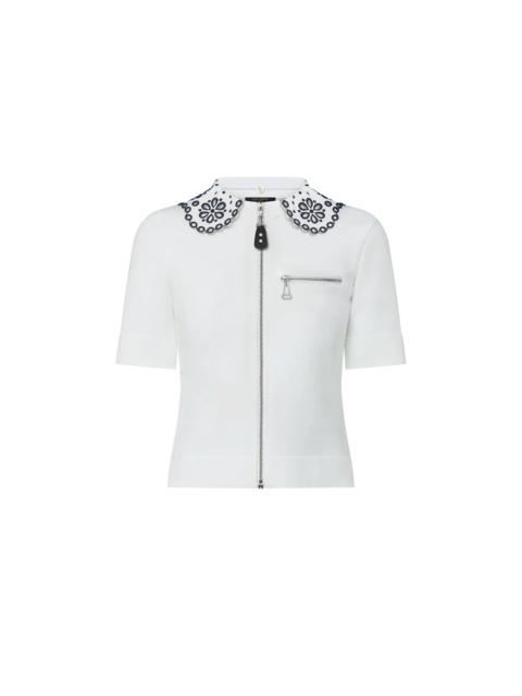 Louis Vuitton Broderie Collar Zip-Up Knit Top